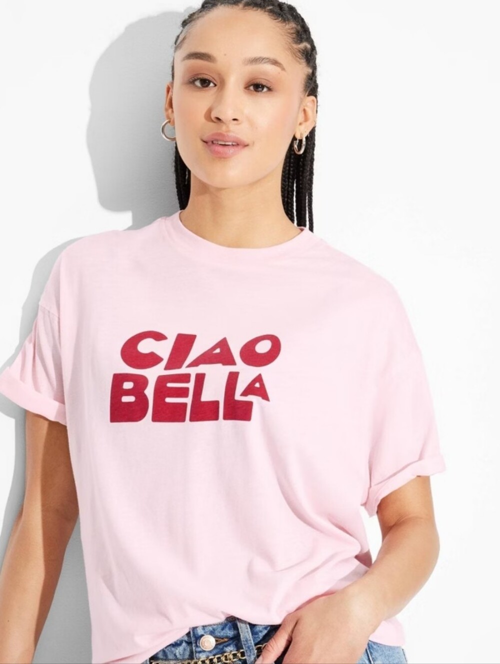 Pink Short Sleeve Tee with Red "CIAO BELLA" Graphic - Wild Fable - L